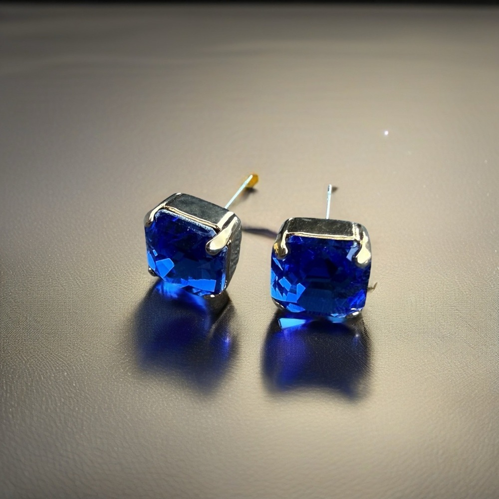 Sapphire Blue Crystal Stud Earrings - Picture 4 of 5